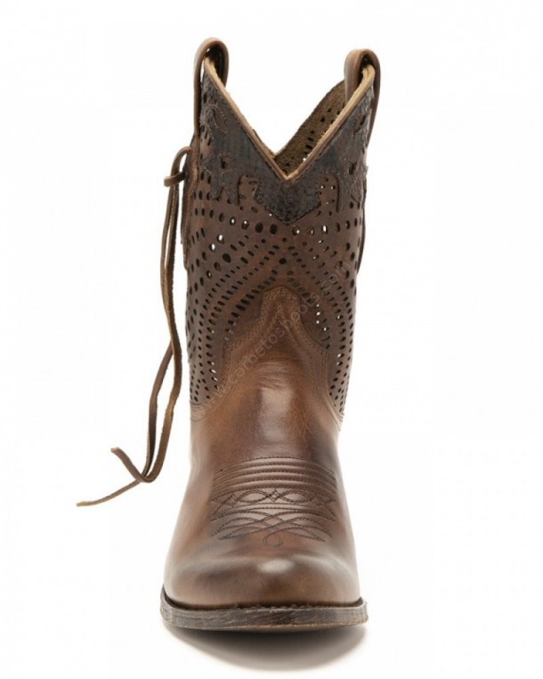 Light chestnut brown openwork mid calf Sendra Debora women boots