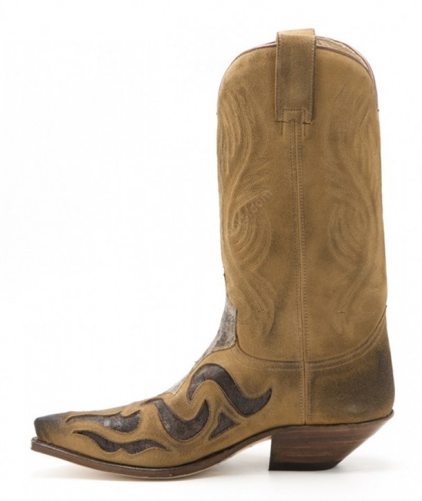 15223 Cuervo Serraje Camello Usado Negro-Barbados Quercia | Buy at our online shop this Sendra cowboy boots for men made with suede and brown leather.