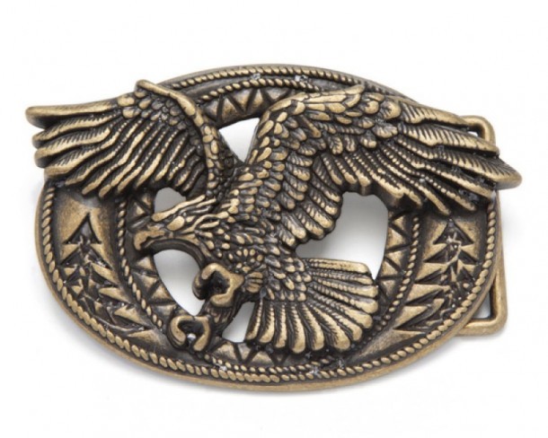 Vintage golden look biker style flying eagle belt buckle