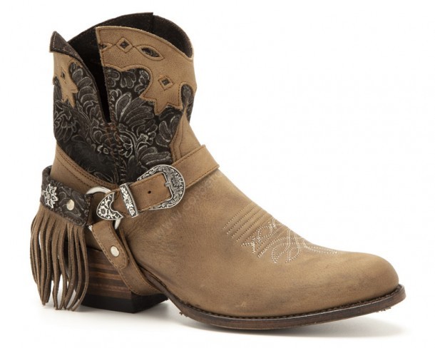 Ladies Sendra western fashion ankle boots with straps & fringes