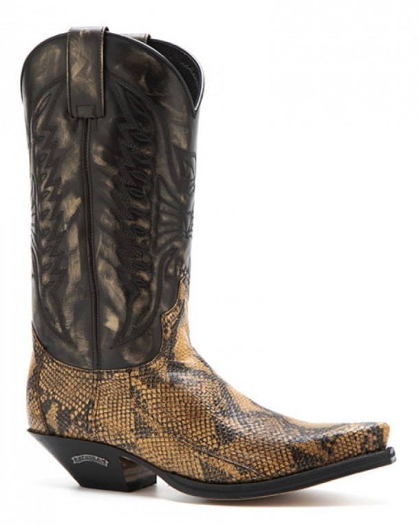 17312 Cuervo Pitón Imit Pícara-Denver Tierra | Botas vaqueras Sendra para hombre réplica piel de serpiente tono - Corbeto's Boots