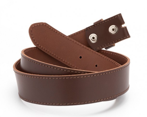 Brown leather belt for men and women with rivets to interchange buckles