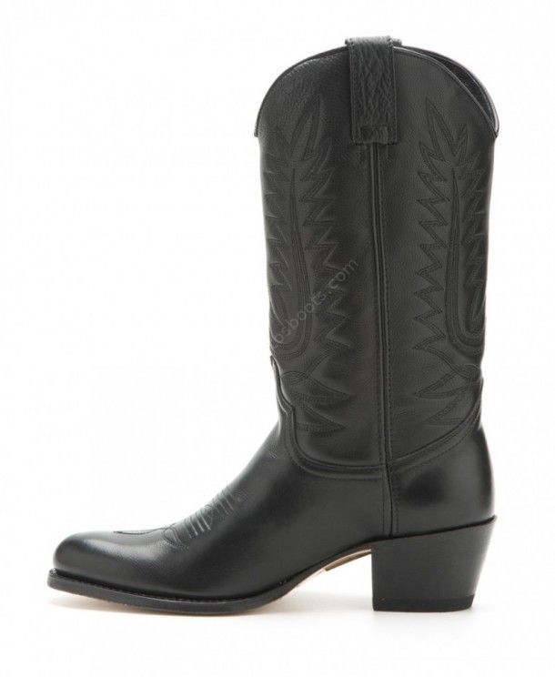 2024 Debora Salvaje Negro | Bota cowboy Sendra Boots cuero negro punta redonda