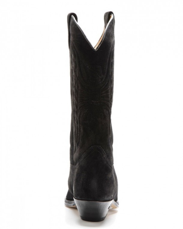 Sendra Boots black cowboy boots made with suede and Ibiza style snip toe and Cuervo sloped heel. Now available at Corbeto