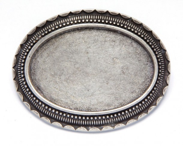 Big size distressed metal oval engravable plain center belt buckle with ornated edges