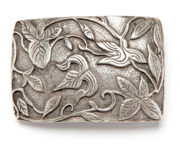 Molded flower scroll antique silver look unisex western belt buckle