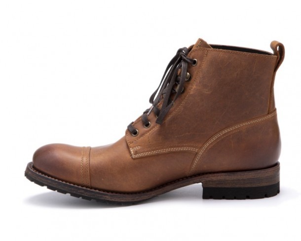 Brown leather biker boots with laces for men