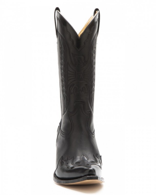 Medium toe combinated black leather high-heeled Sendra ladies western boots