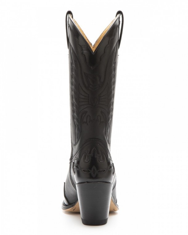 Medium toe combinated black leather high-heeled Sendra ladies western boots