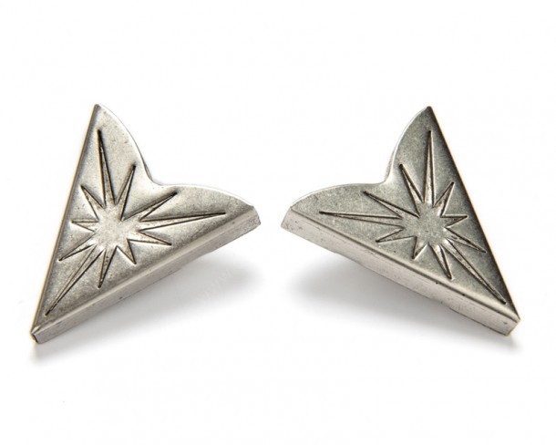 Antique silver metal collar tips with navajo shining star