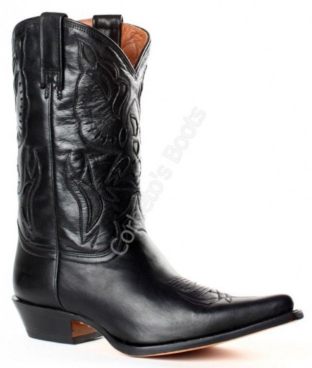 26111 Suaty Negro - Bota cowboy media caña Buffalo Boots piel vacuno negra para mujer