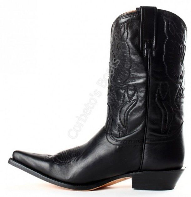 26111 Suaty Negro - Bota cowboy media caña Buffalo Boots piel vacuno negra para mujer