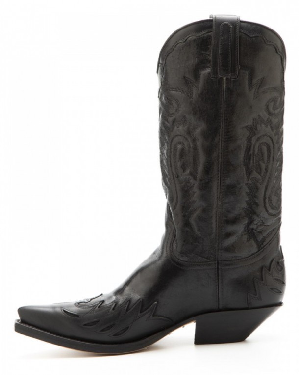 Mens tanned and crackled black leather Sendra Texan style boot