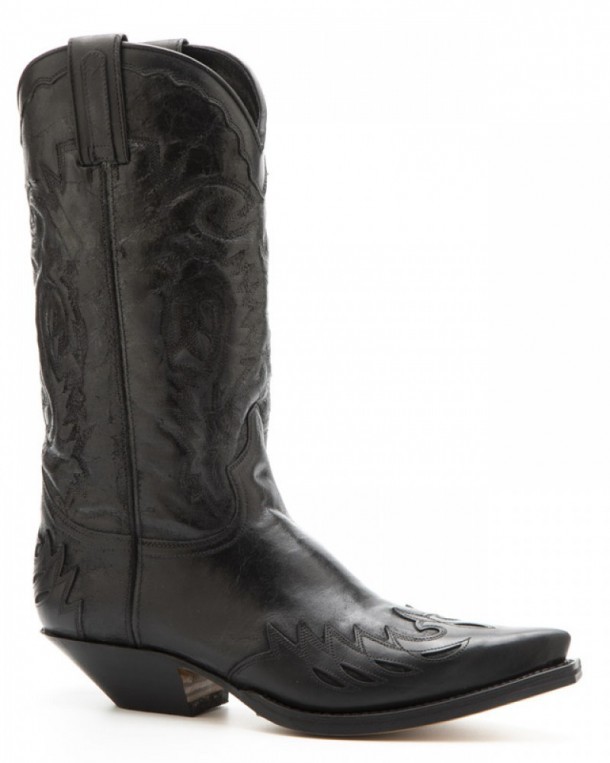 Mens tanned and crackled black leather Sendra Texan style boot