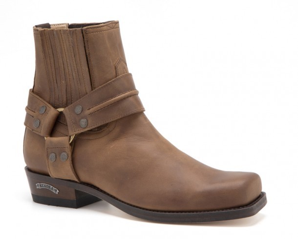 2746 Pete Sprinter Tang | Sendra greased brown ankle biker boots with square toe for man and woman