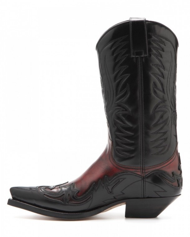 Shiny black and red leather Sendra Cuervo last mens western boots
