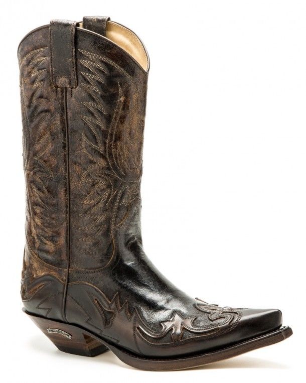 3241 Cuervo Natur Antic Jacinto-Barbados Quercia | Mens western & biker Sendra Boots made with distressed and shiny brown cow leather combination.
