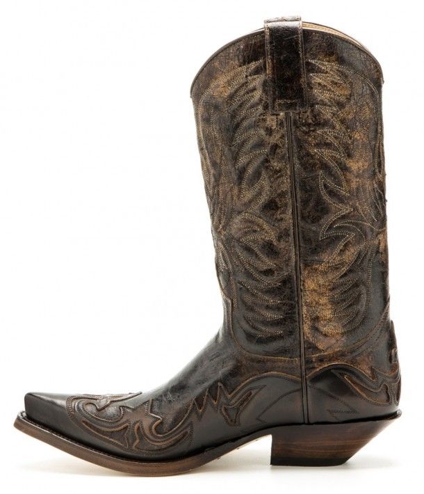3241 Cuervo Natur Antic Jacinto-Barbados Quercia | Mens western & biker Sendra Boots made with distressed and shiny brown cow leather combination.