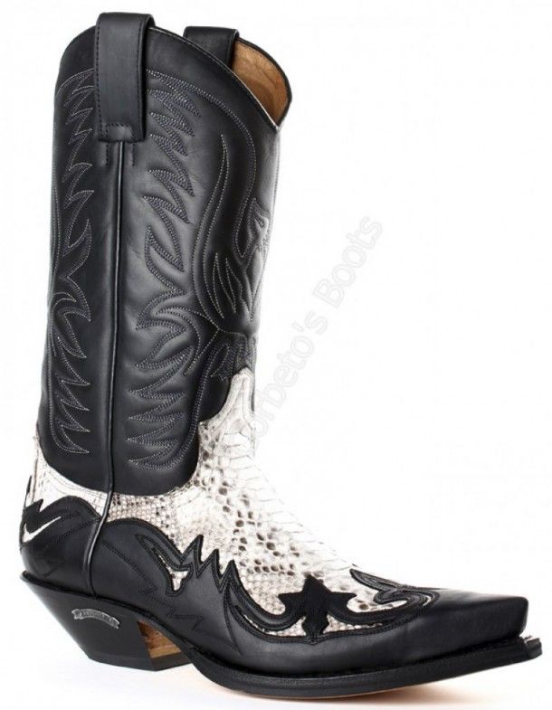 3241 Cuervo Sprinter Negro-Pitón Barriga Natural | Sendra unisex snake skin cowboy boots