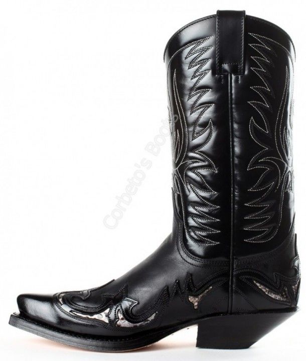 3242 Cuervo Florentic Negro-Sprinter Negro | Sendra unisex combined black leathers cowboy boots