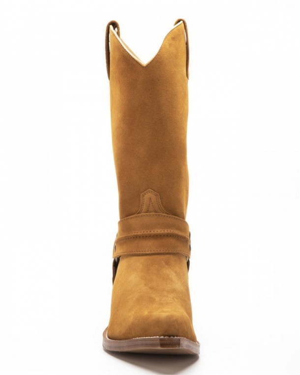 Mens Sendra camel colour suede low heel cowboy boots with matching straps