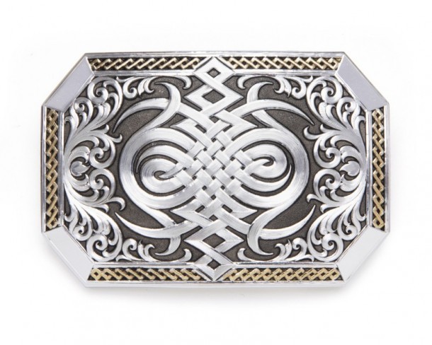Genuine silver and gold plated Celtic braid tribal mosaic belt buckle