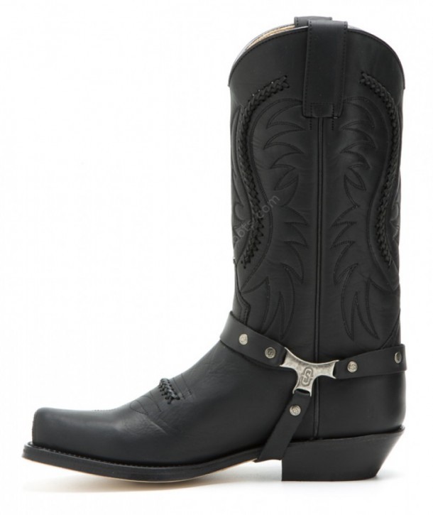 Botas estilo motorista de punta cuadrada para hombre Sendra Boots color negro con bordados decorativos, tus nuevas botas te esperan en nuestra tienda online