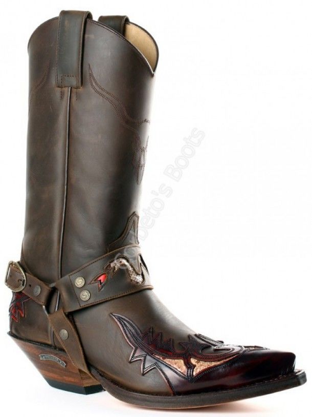 3700 Cuervo Florentic Fuchsia-Mad Dog Chocolate | Sendra unisex combined brown leather cowboy boots with harness