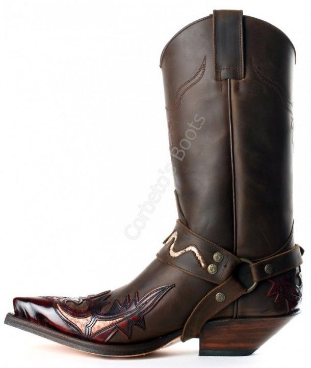 3700 Cuervo Florentic Fuchsia-Mad Dog Chocolate | Sendra unisex combined brown leather cowboy boots with harness