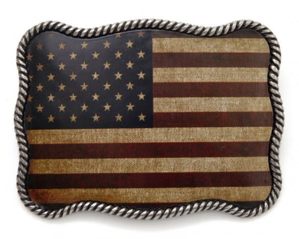 Vintage look United States colored stars and stripes flag belt buckle