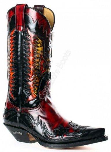 3840 Cuervo Florentic Negro-Flora Rojo Dirty | Sendra unisex combined black and red leathers cowboy boots