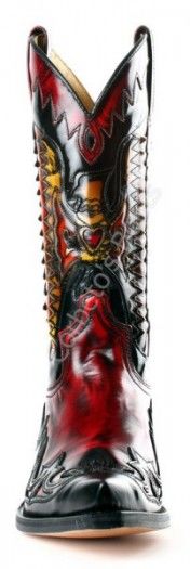 3840 Cuervo Florentic Negro-Flora Rojo Dirty | Bota cowboy Sendra unisex combinación piel negra y roja