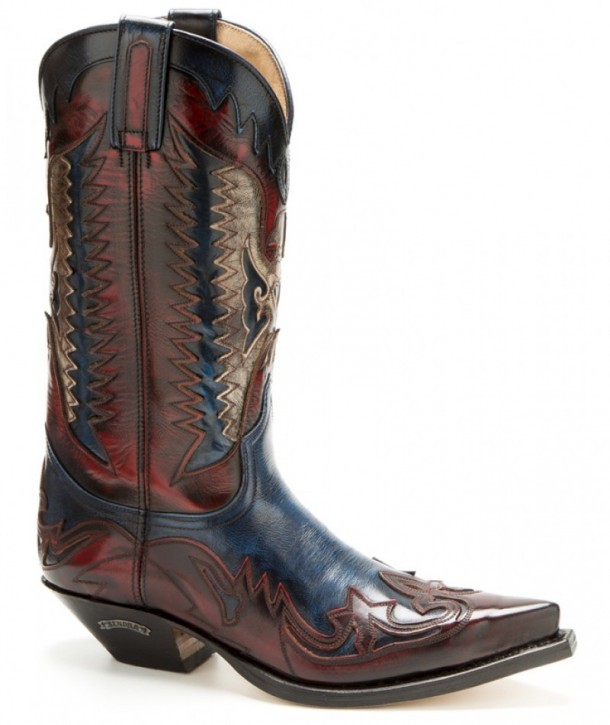 3840 Cuervo Hurricane Rojo-Hurricane Ducados | Compra en nuestra tienda online estas botas cowboy Sendra hechas en cuero desgastado rojo y azul.