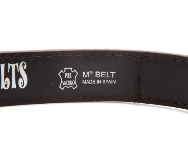 Tanned brown leather cowboy belt with black inlay Mexican tribal design and embroideries