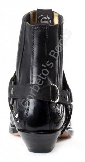 4661 Cuervo Florentic Negro-Sprinter Negro | Sendra mens black leather ankle cowboy boots with harness