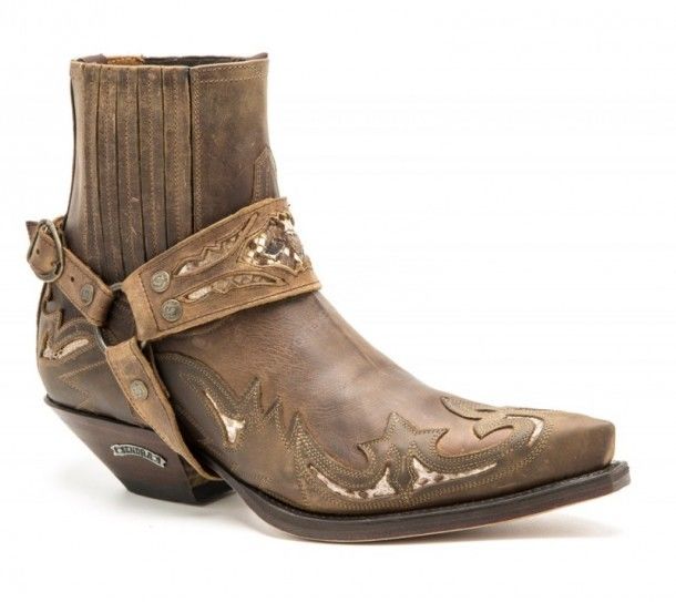 4661 Cuervo Mad Dog Tang | Sendra mens brown leather ankle cowboy boots with harness