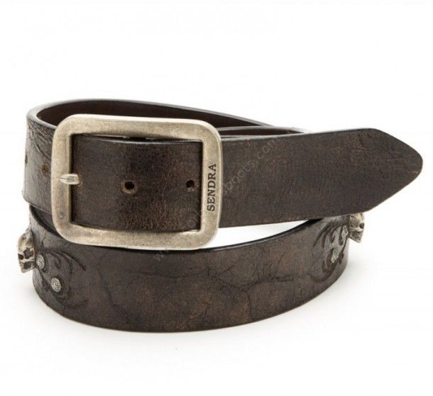 Cinturón Sendra piel marrón vintage con calaveras moteras