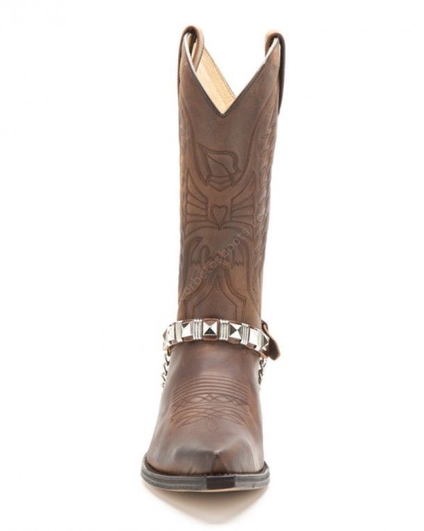Rocker style Sendra brown boot straps with metal spike studs