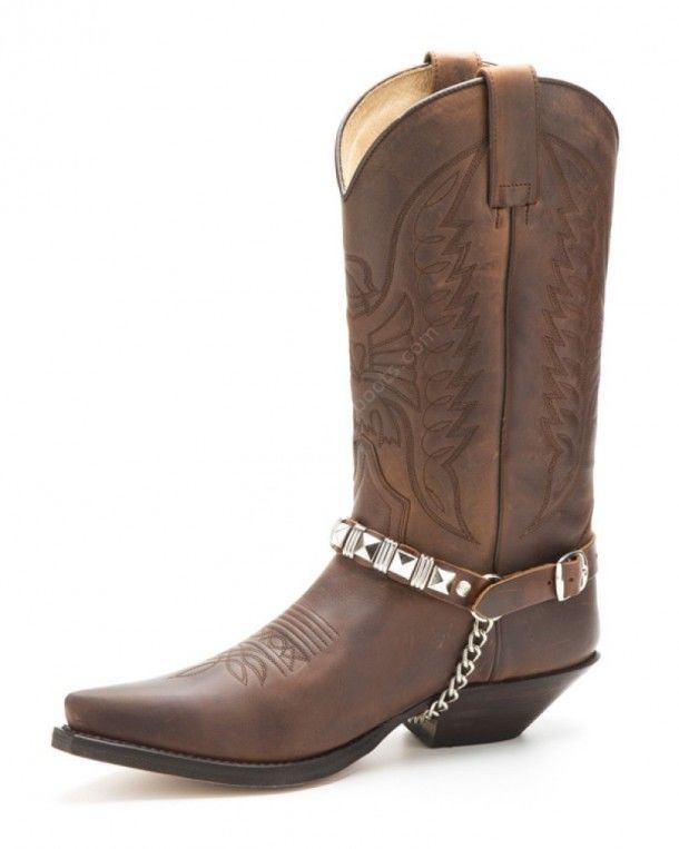 Rocker style Sendra brown boot straps with metal spike studs