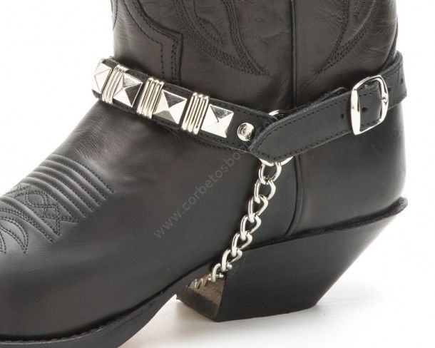 Rocker style Sendra black boot straps with metal spike studs