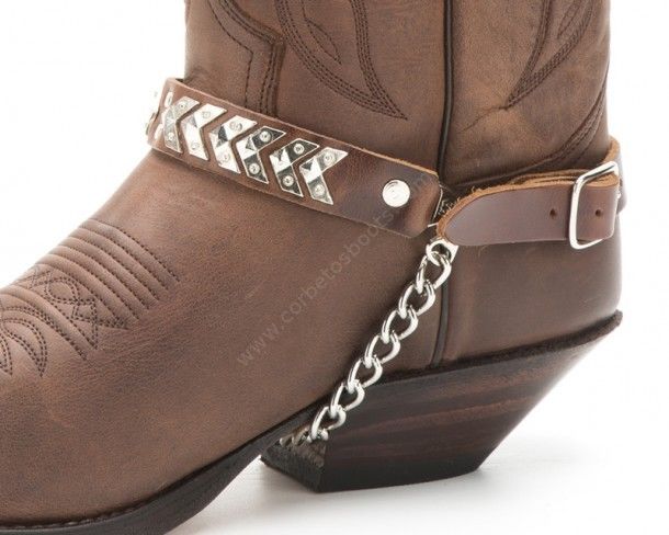 Western Sendra brown boot straps with reverse arrow line studs
