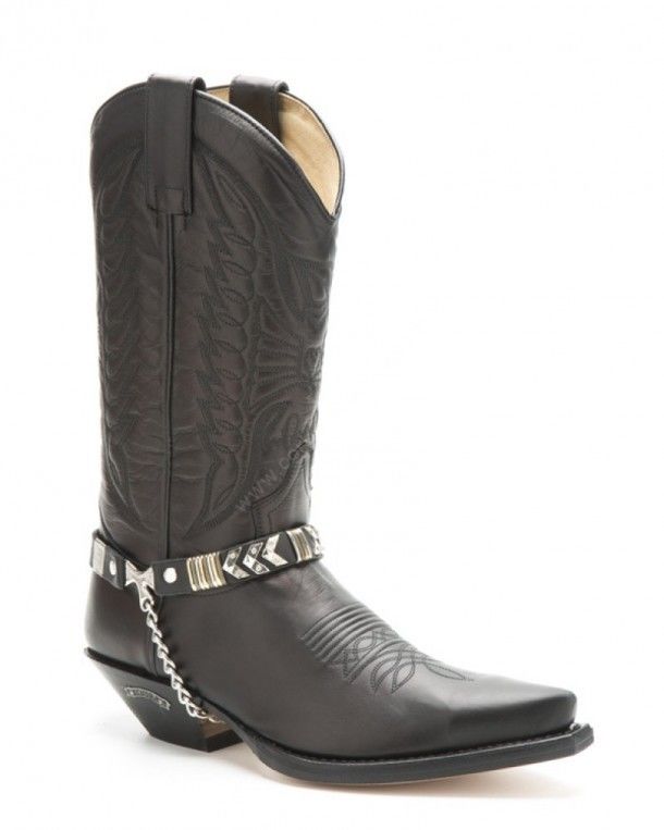 Country style Sendra decorative black leather straps with symmetric arrows