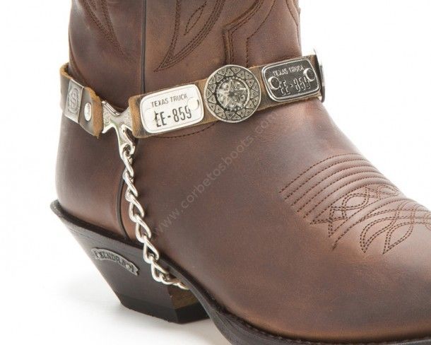 Sendra brown leather cowboy straps with Texas license plates and engraved Ranger star