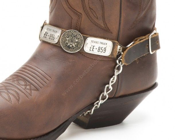 Sendra brown leather cowboy straps with Texas license plates and engraved Ranger star