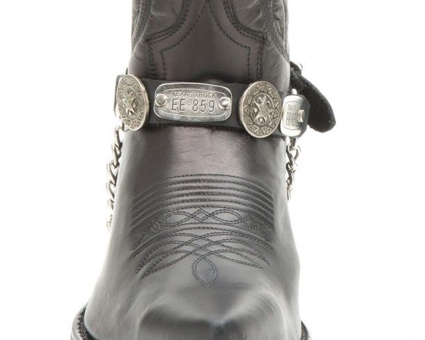 Sendra black leather cowboy straps with Texas license plates and engraved Ranger star