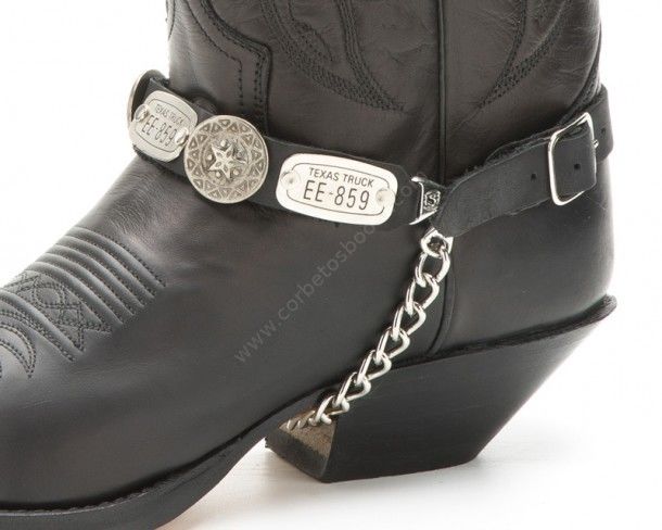 Sendra black leather cowboy straps with Texas license plates and engraved Ranger star