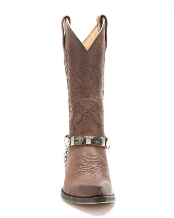 Sendra brown leather western straps with American Navy decorative boat badges