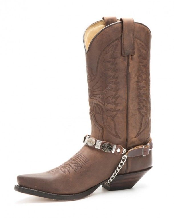 Sendra brown leather western straps with American Navy decorative boat badges