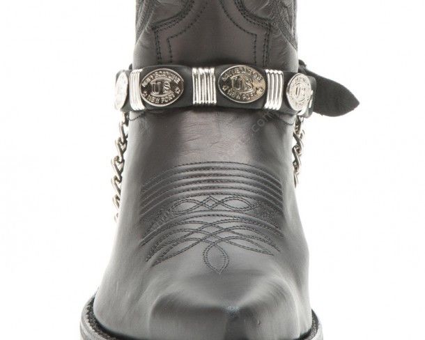 Sendra black leather western straps with American Navy decorative boat badges