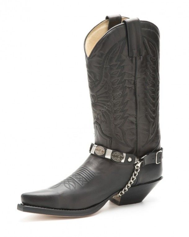 Sendra black leather western straps with American Navy decorative boat badges